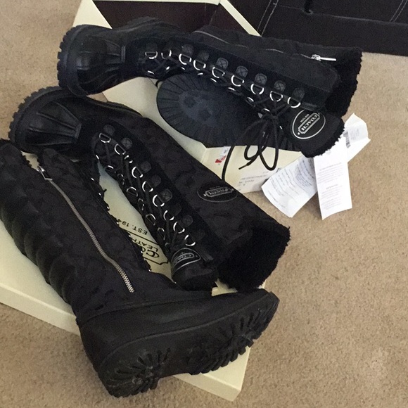 Sz’s 7.5 OR 8 LIBBY BLACK Signature Logo Eyelet Zipper Tall Calf BOOTS EUC A7175 - Picture 16 of 16